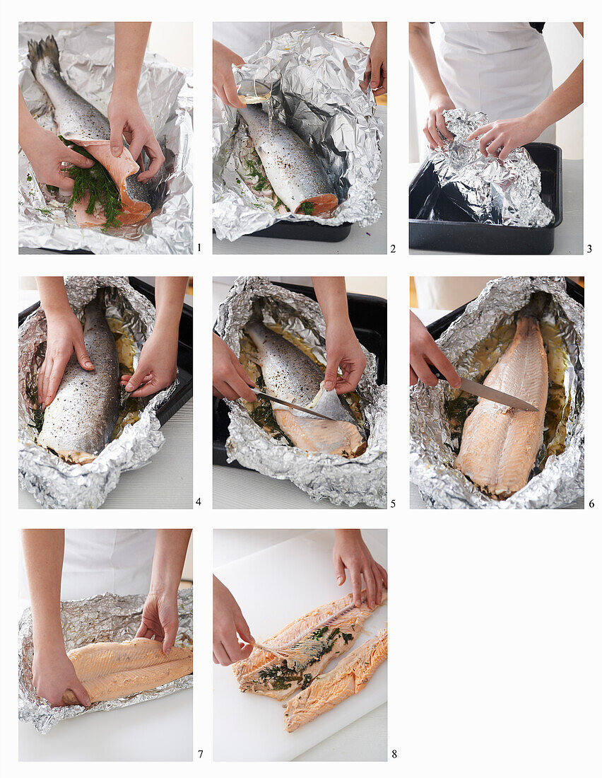 Preparing poached salmon in foil