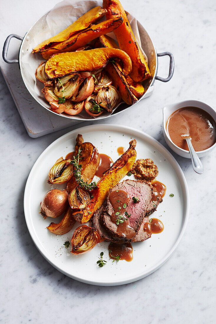 Roast beef dinner with gravy