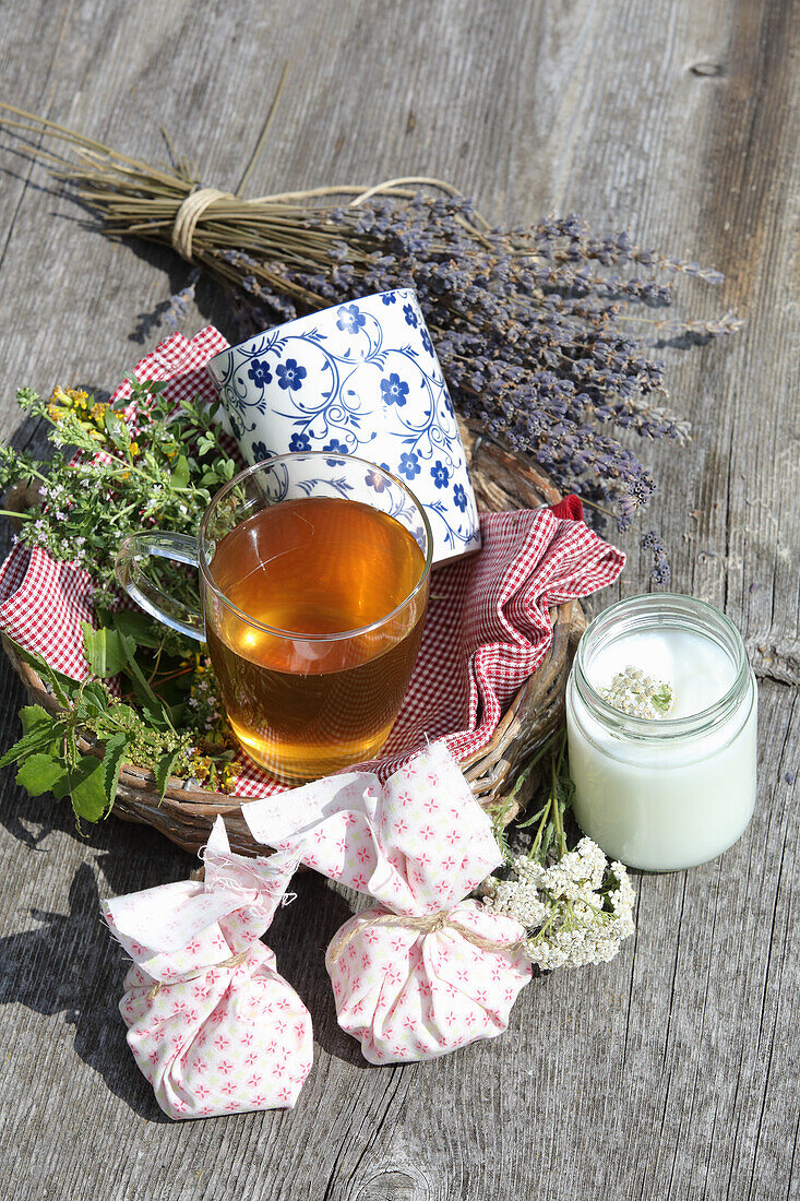 Alpine wellness with eye mask, tea, and deodorant cream