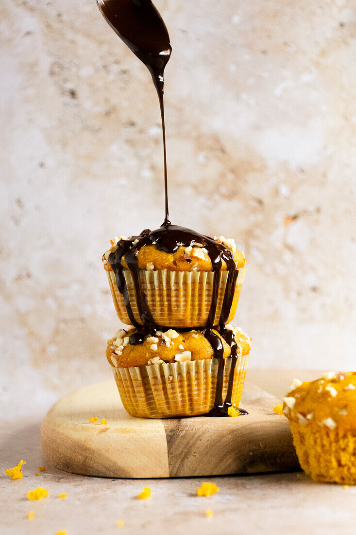 Homemade muffin with chocolate filling