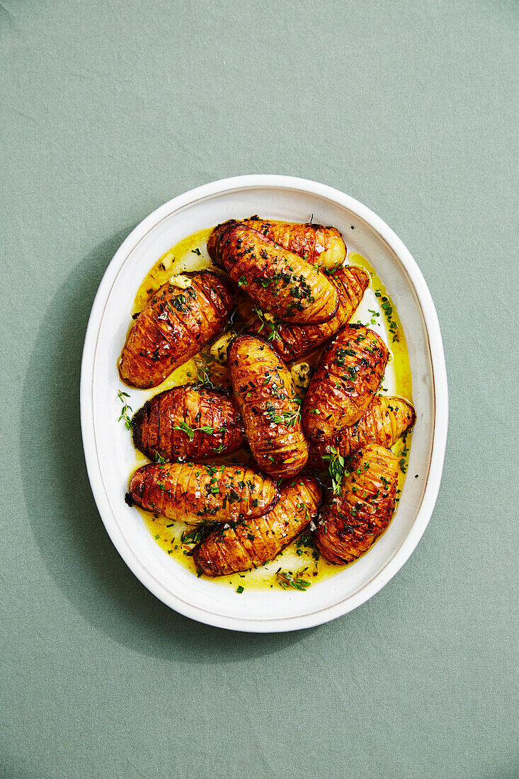 CHRISTMAS COOKING - HOT POTATOES - Hasselback potatoes with soy, chive &amp; thyme butter