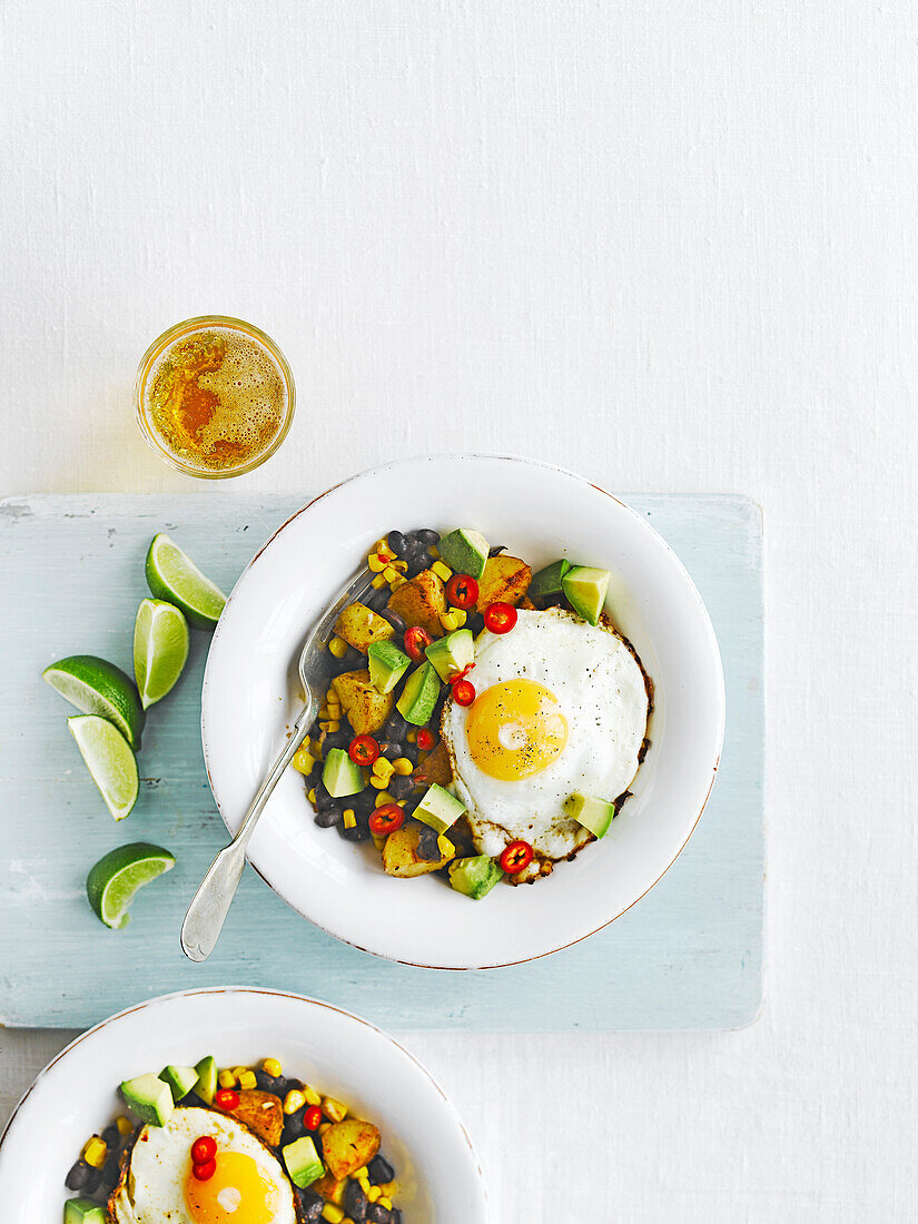 Mexican veggie hash with a fried egg