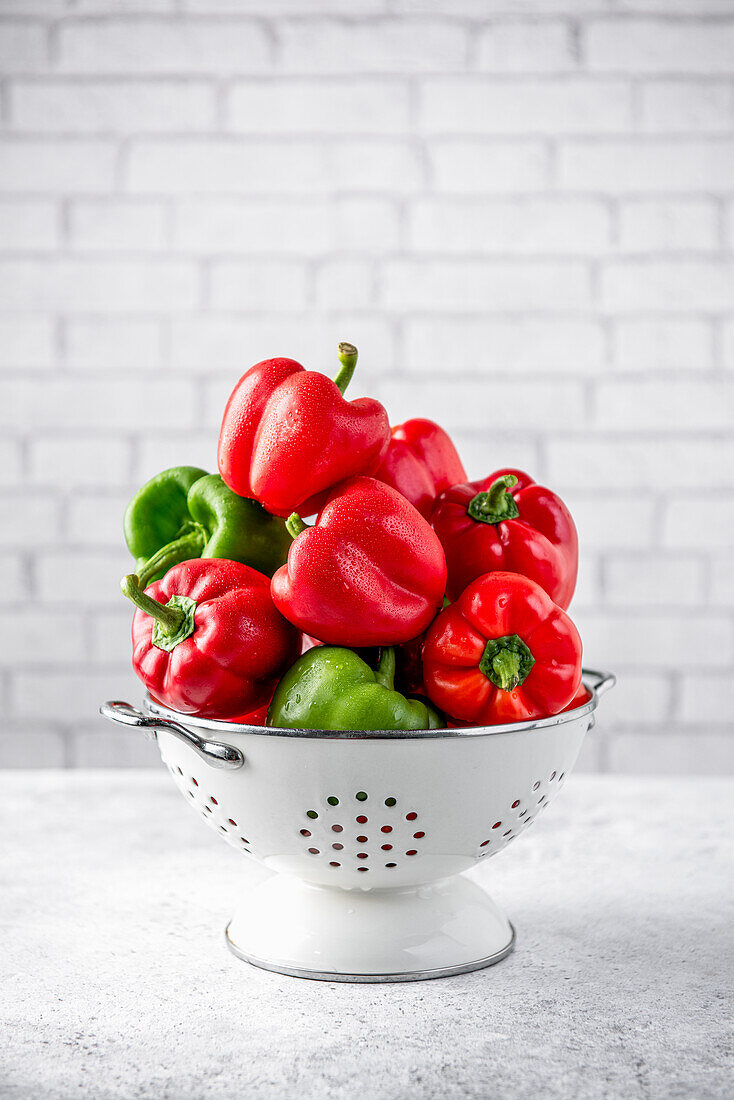 Fresh peppers in a colander