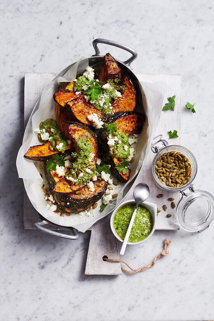 Roasted pumpkin with pepita salsa (Air fryer)