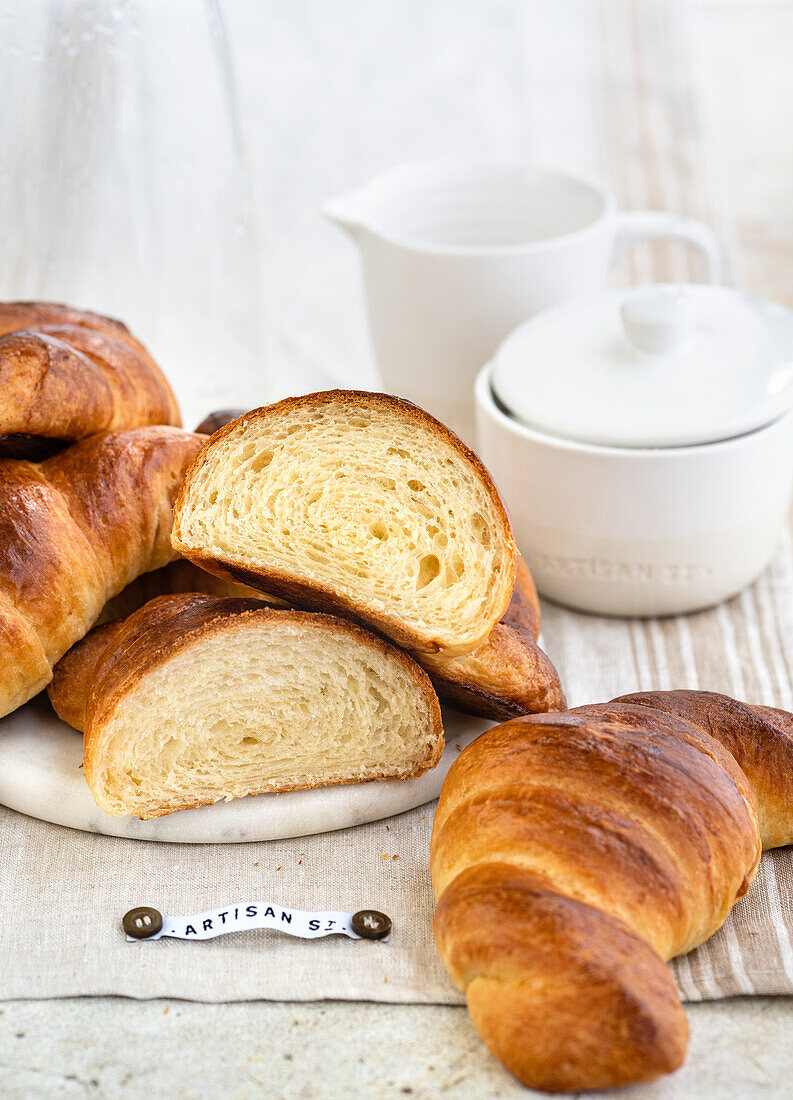 Croissants, whole and halved