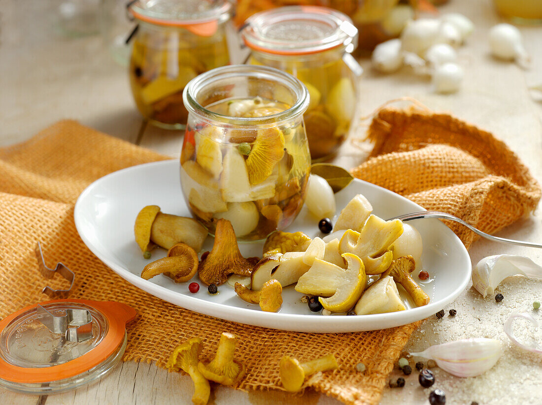 Sweet and sour pickled wild mushrooms