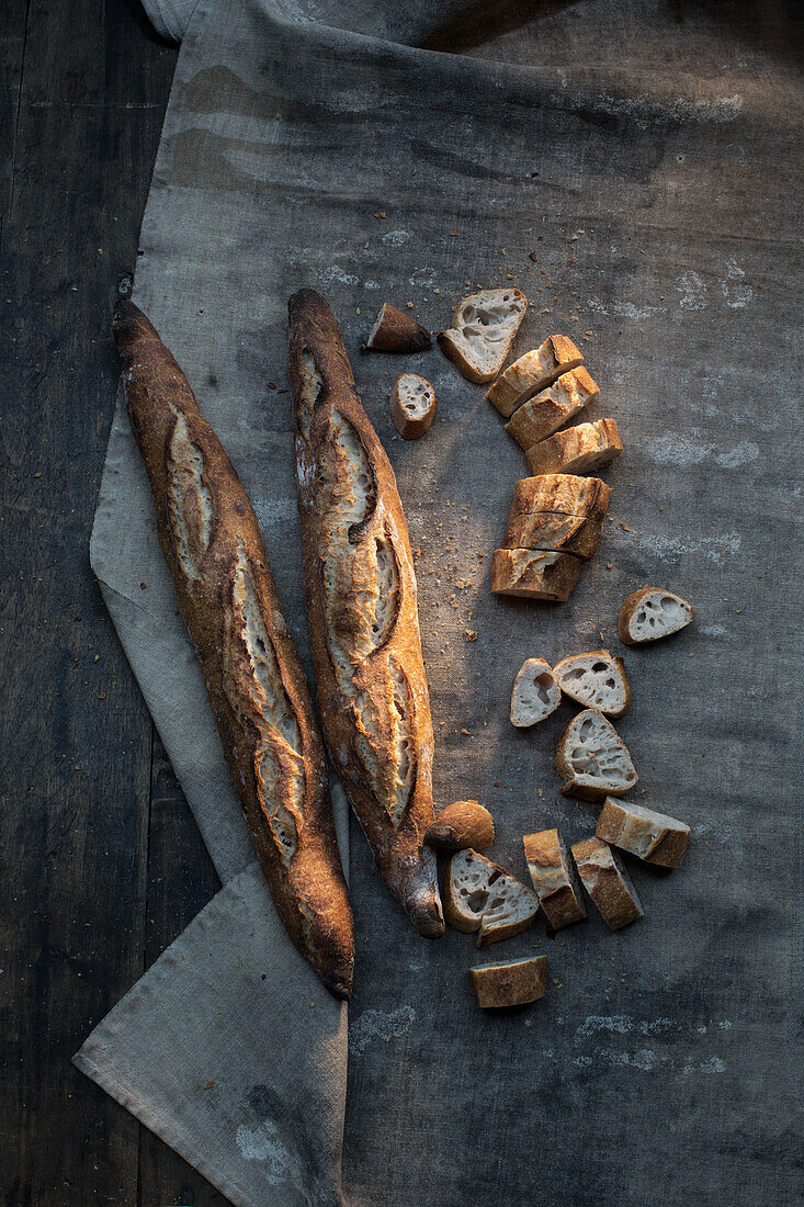 Baguettes, whole and sliced