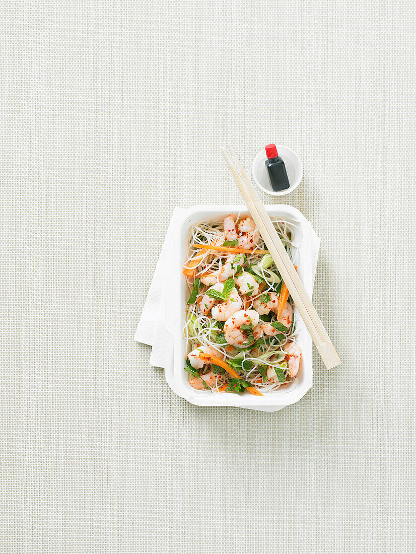 Crispy shrimp and noodle salad
