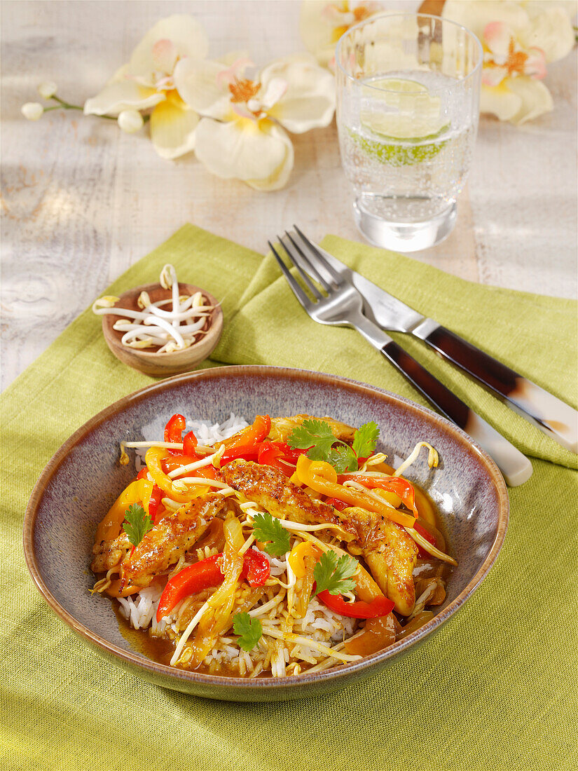 Chicken sweet and sour on rice