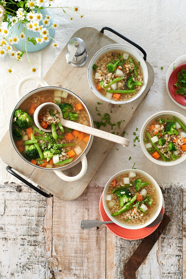 Vegetarian barley soup with vegetables