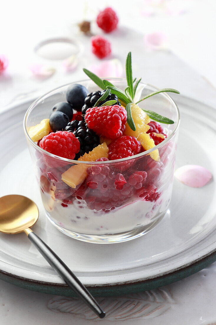 Fresh berries on whipped cream