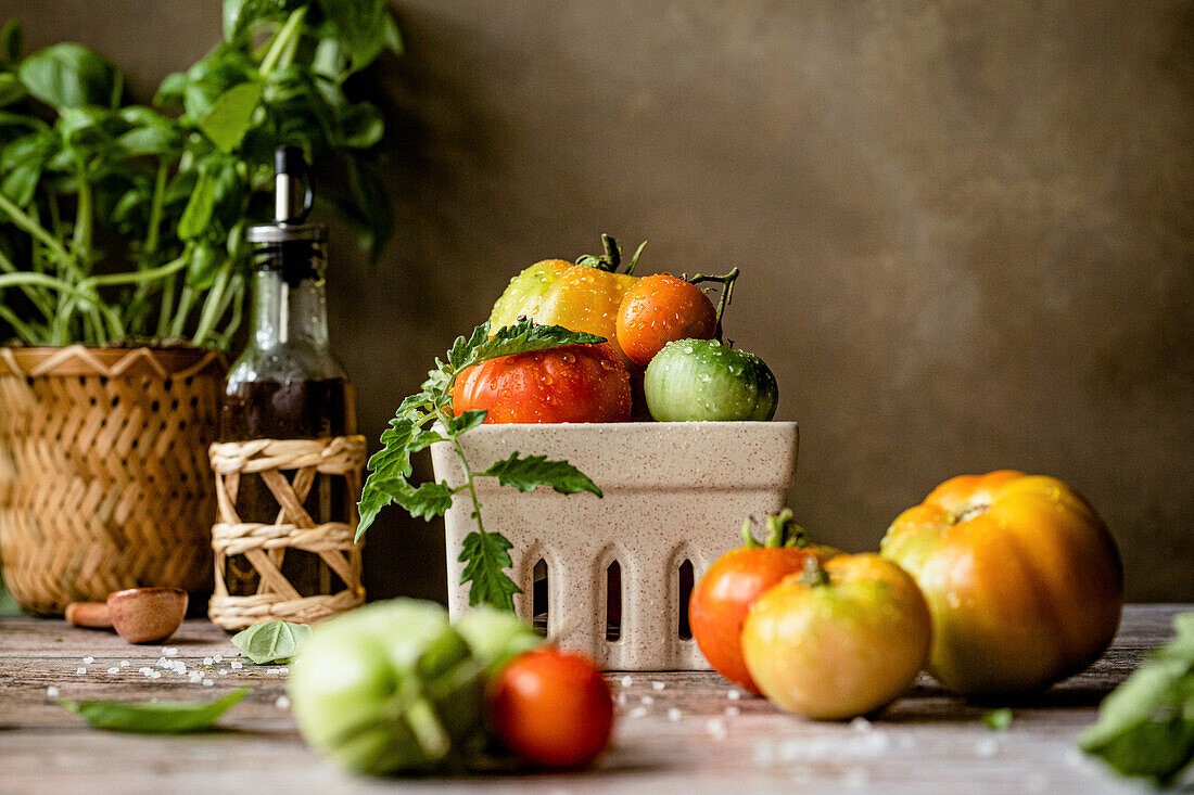 Still life with fresh tomatoes