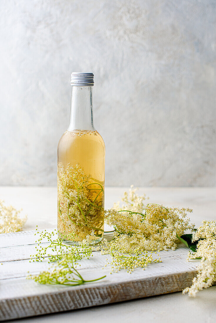 Holunderblütenessig mit frischen Holunderblüten