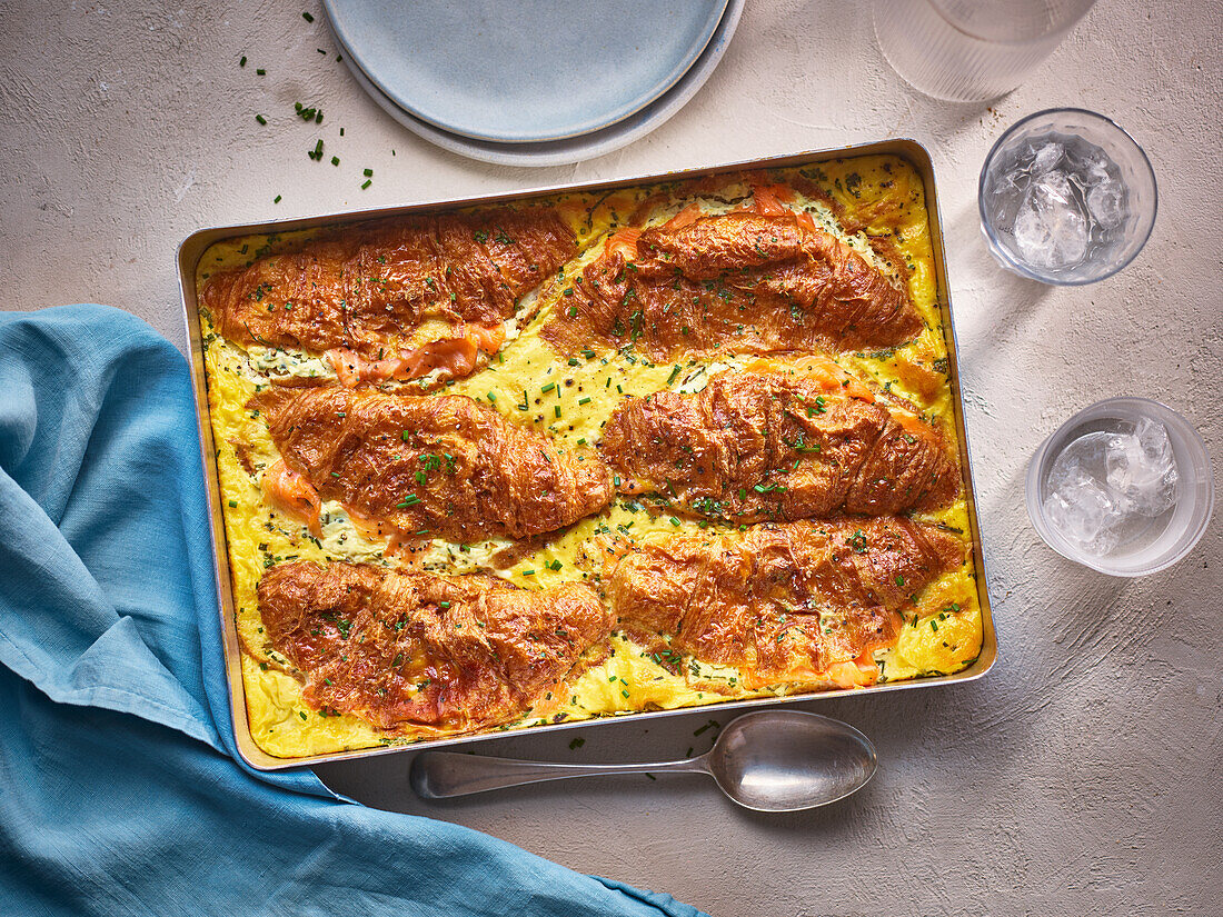 Croissant smoked salmon casserole