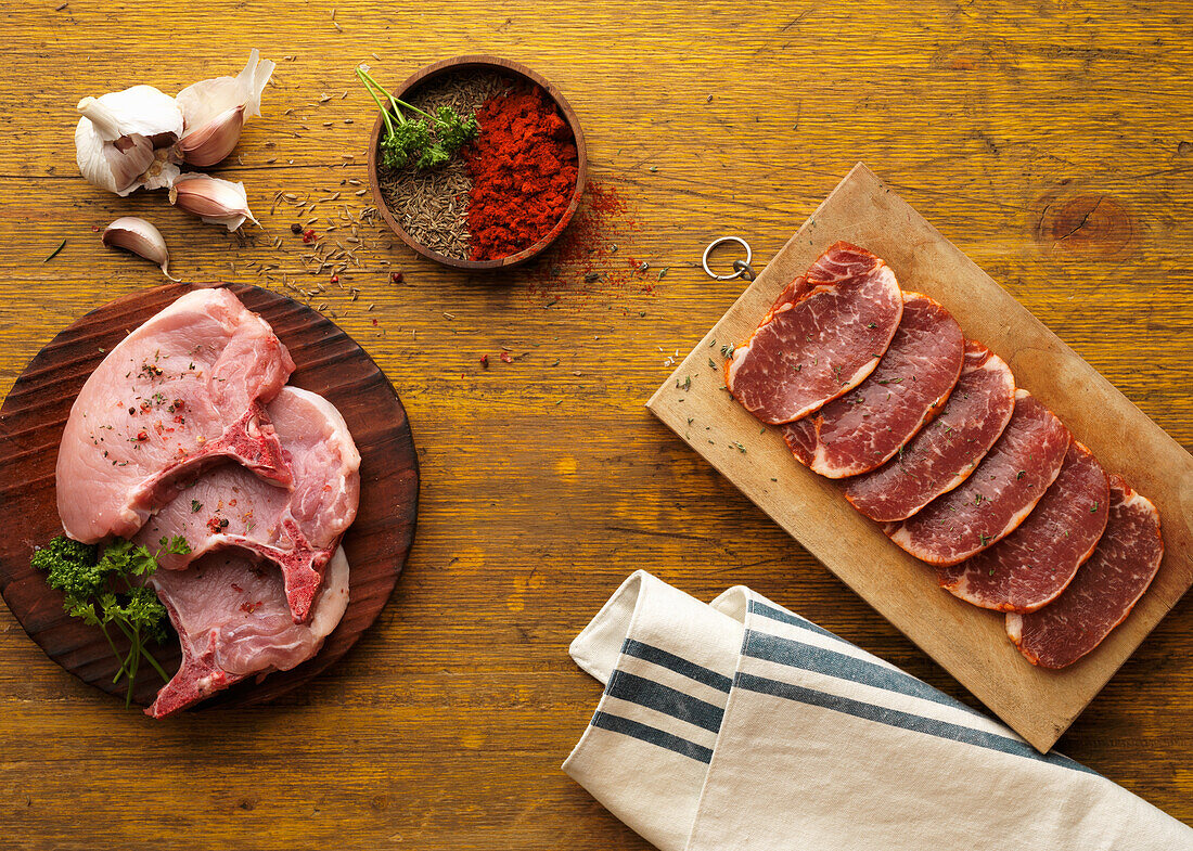 Raw Iberian pork cuts