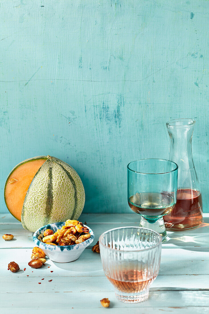 Kombucha, Cantaloupe-Melone und Nüsse