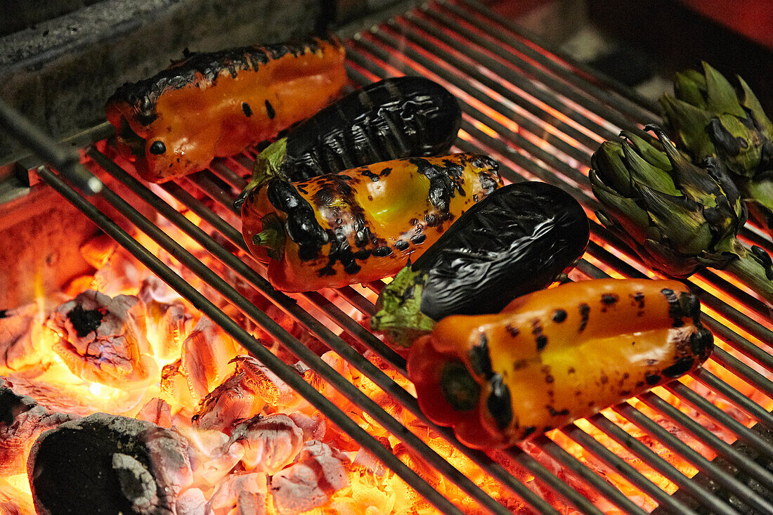 Vegetables on a charcoal grill