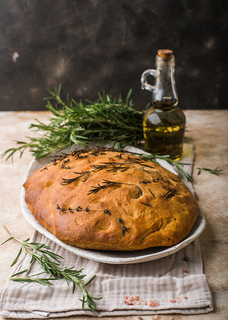 Focaccia with olives and rosemary