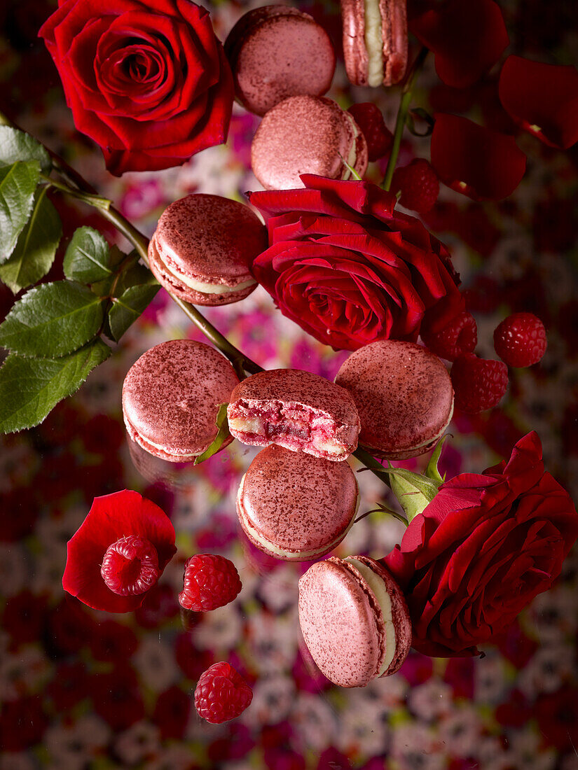 Isaphan macarons (with rose cream, lychee, and raspberry)