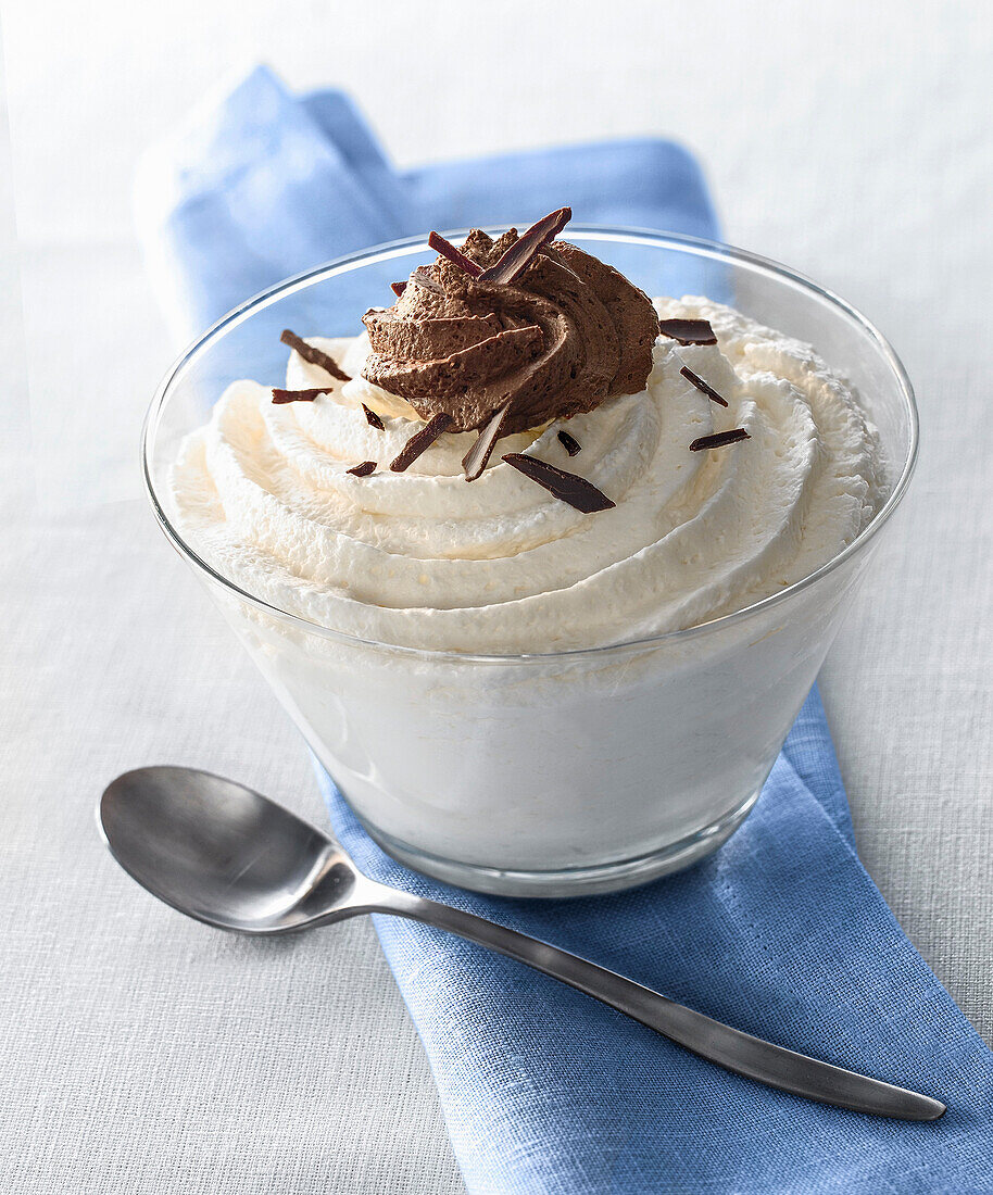 White chocolate mousse in a glass bowl