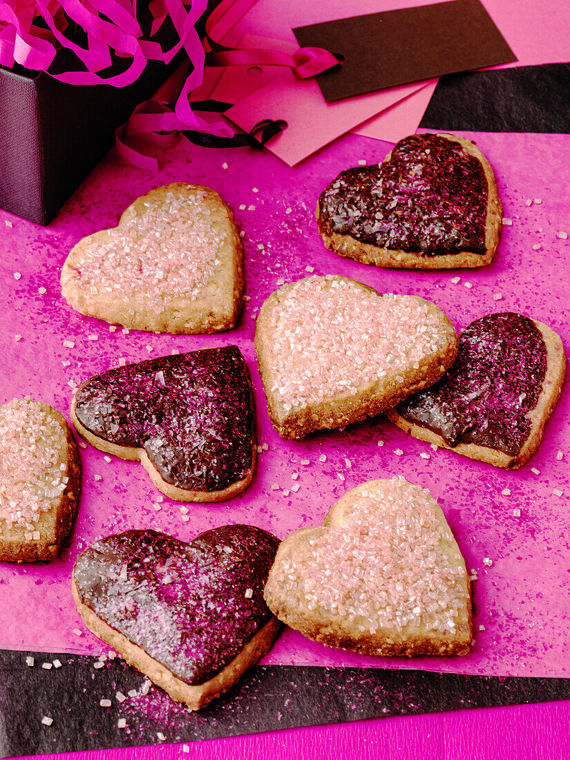 Heart shaped chocolate and shortbrad cookies made for Valentines Day