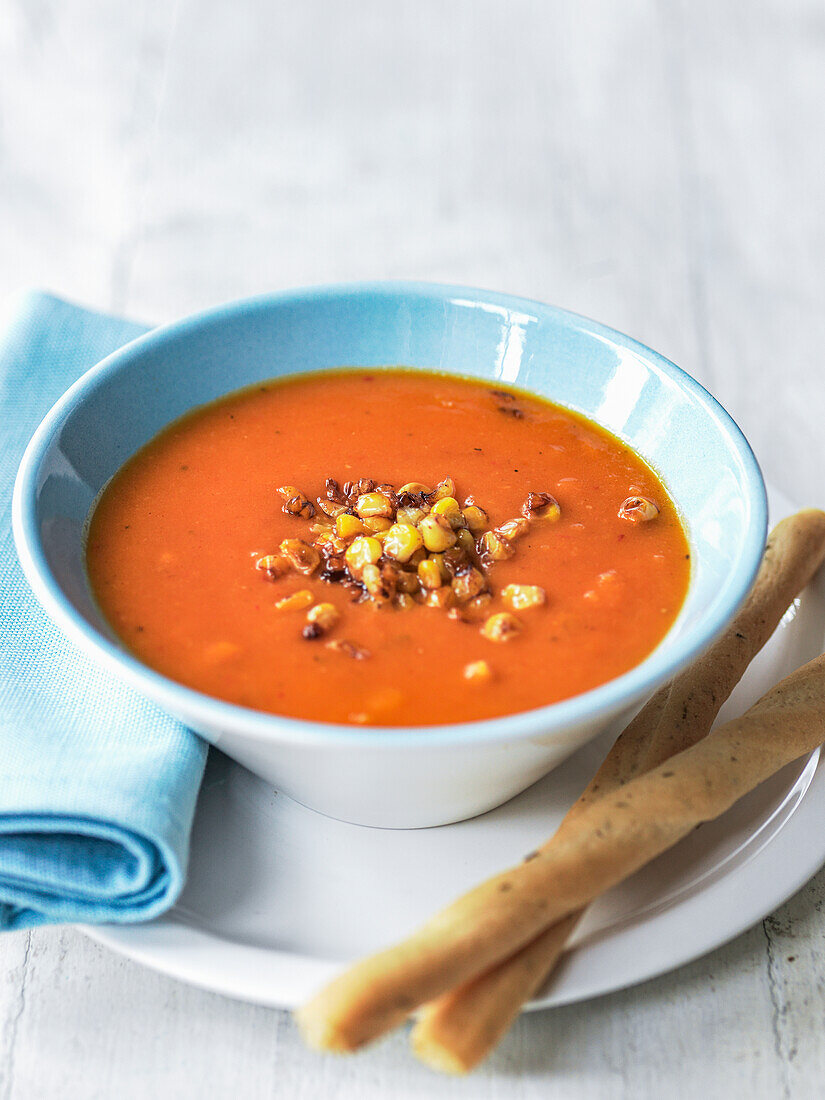 Pumpkin soup with roasted sweetcorn
