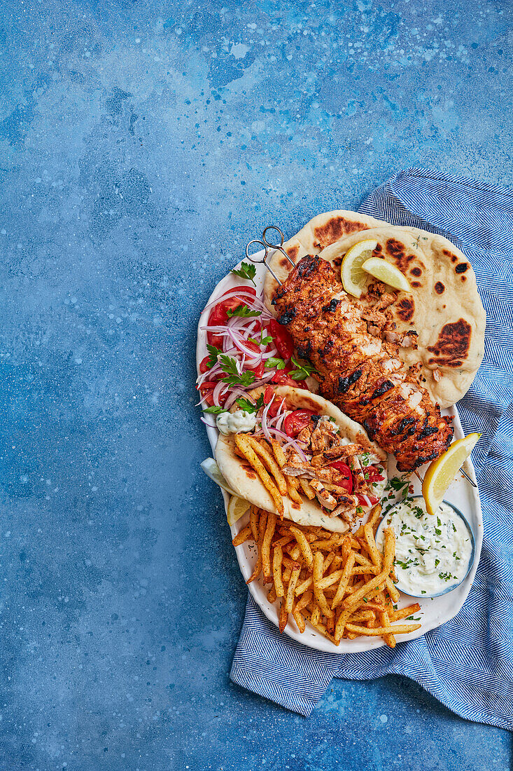 Chicken gyros with thyme-oregano fries