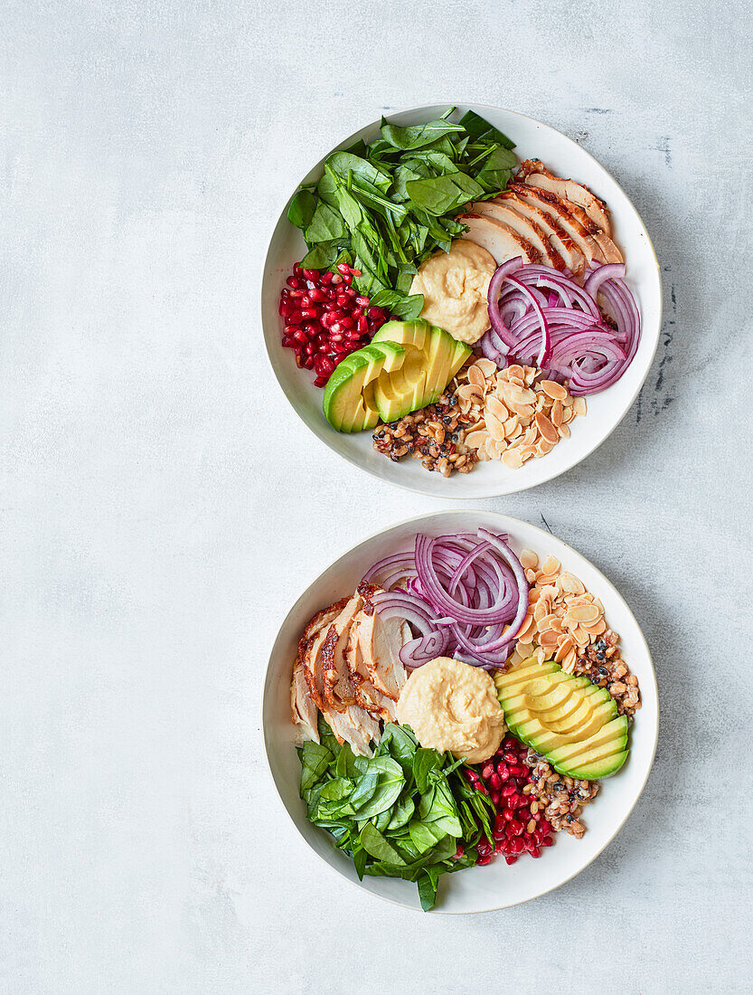 Hummus bowl with chicken breast