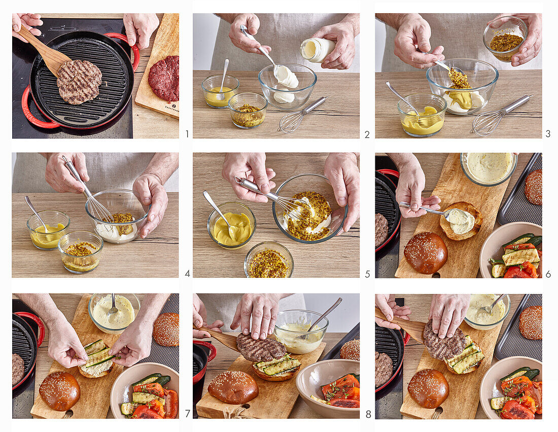 building burgers with grilled vegetables