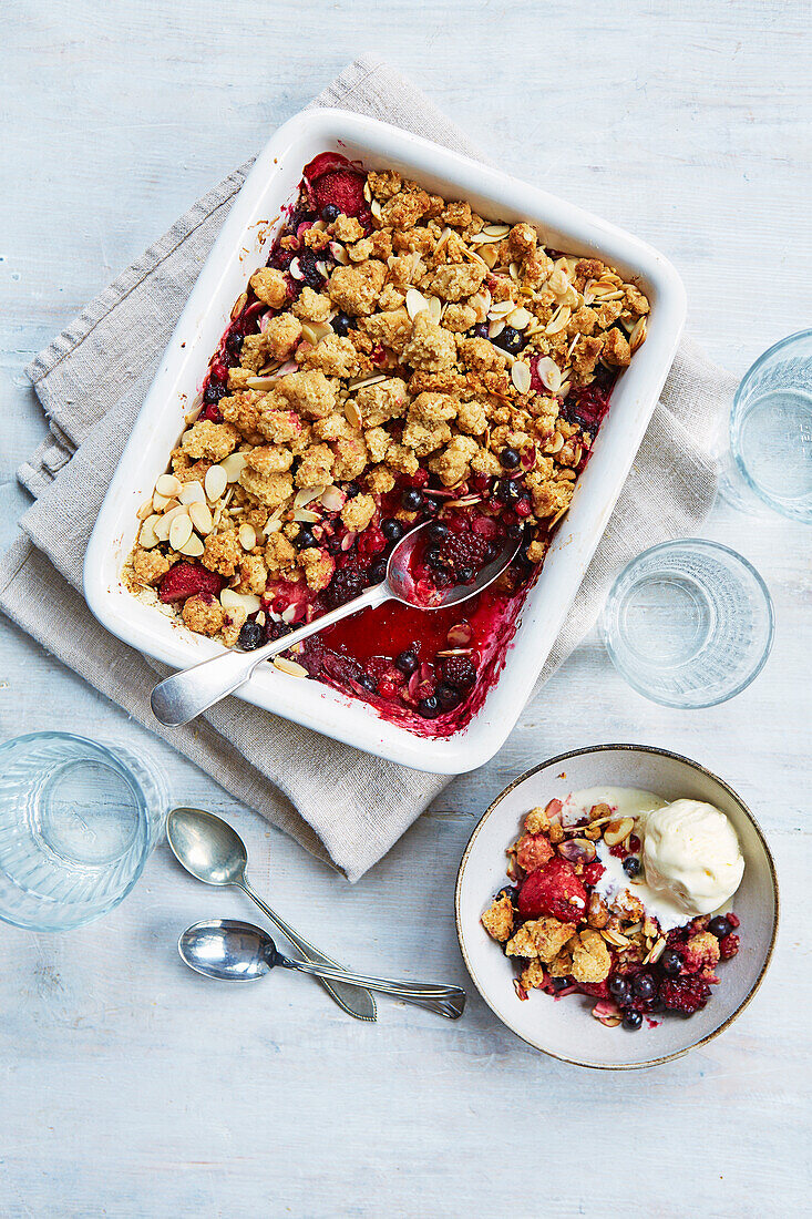 Berry crumble made from frozen fruit