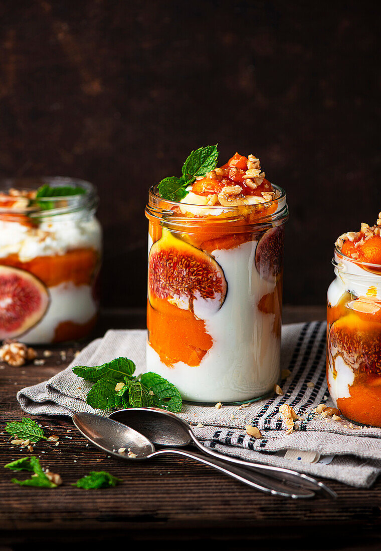 Pumpkin cream dessert with figs
