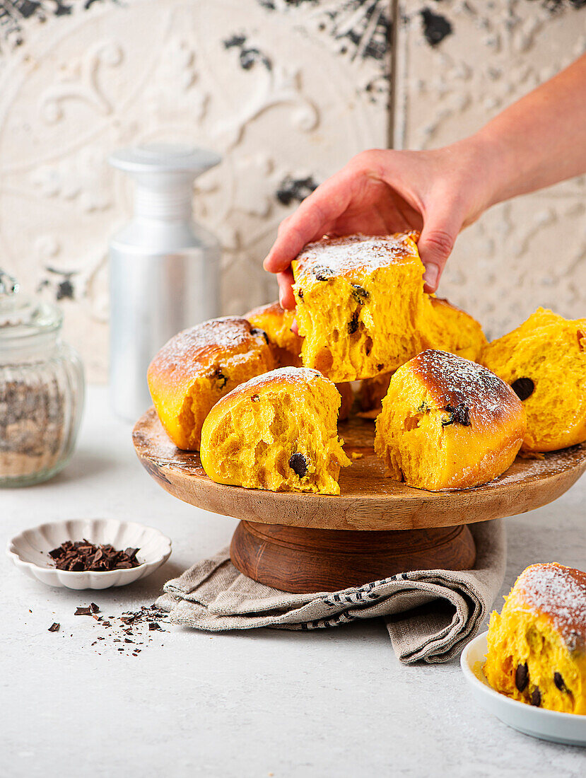 Pumpkin roll with chocolate chips