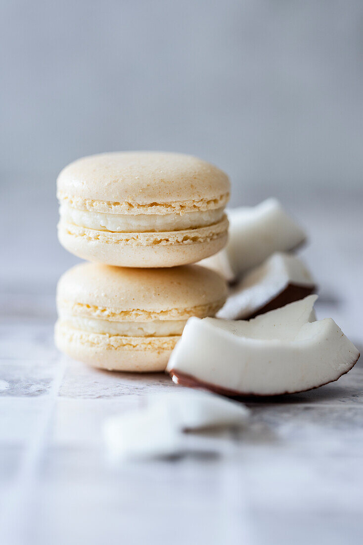 Homemade macarons with coconut filling
