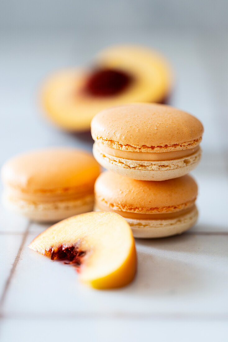 Homemade Macarons with Peach and Riesling