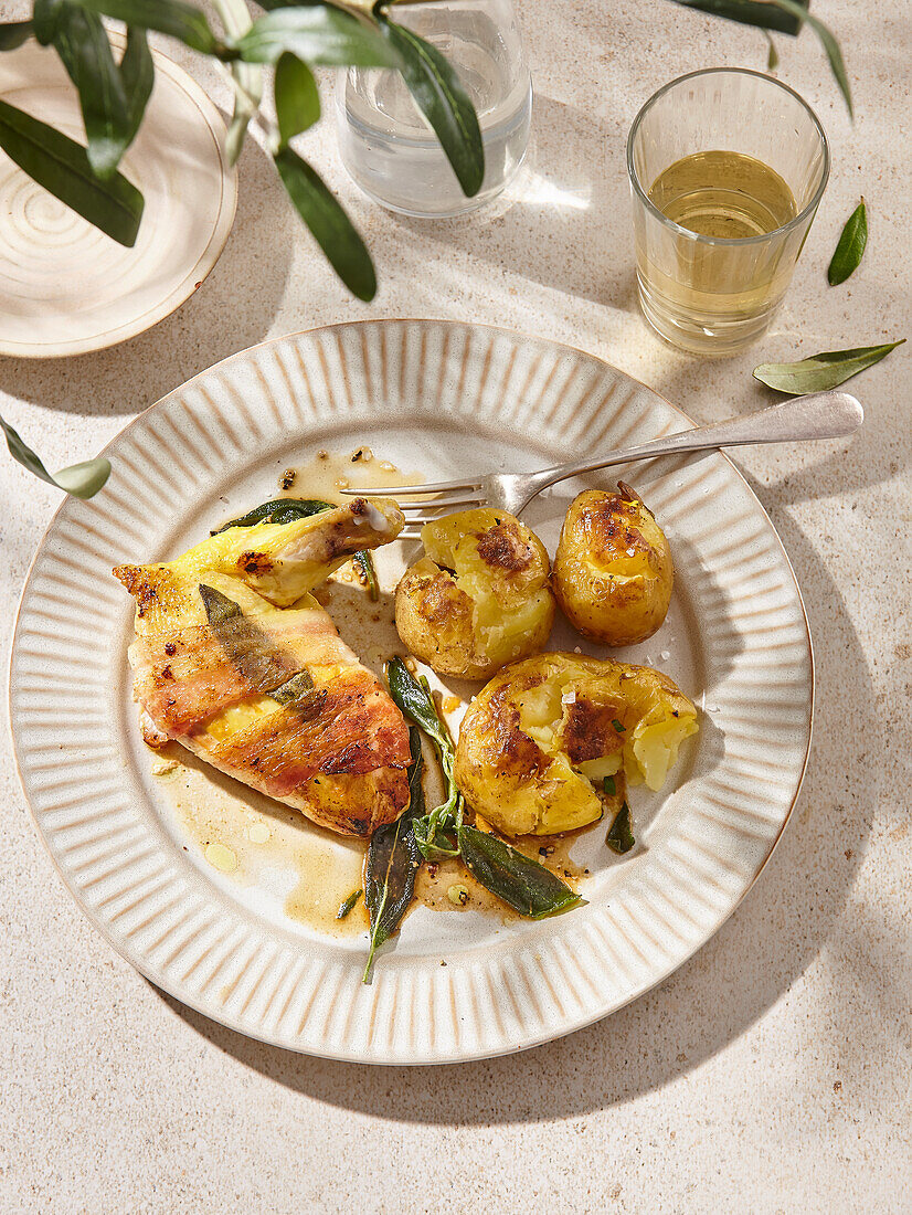 Chicken 'Saltimbocca' with smashed potatoes