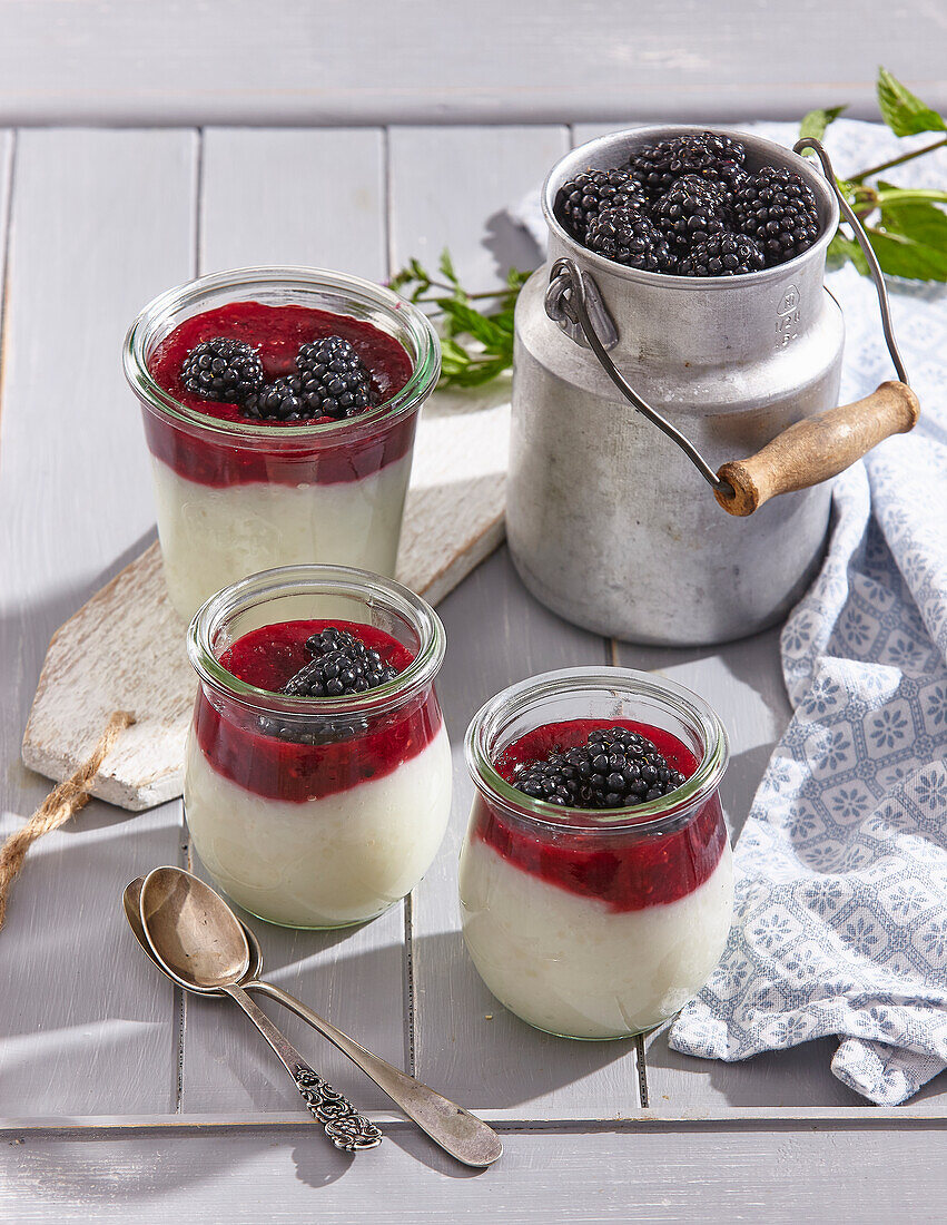 Coconut tapioca pudding with blackberries