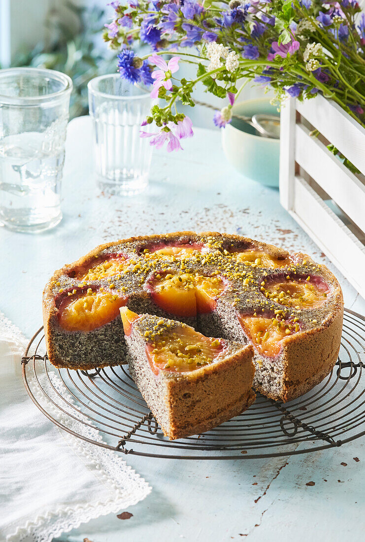 Poppy seed nectarine cake