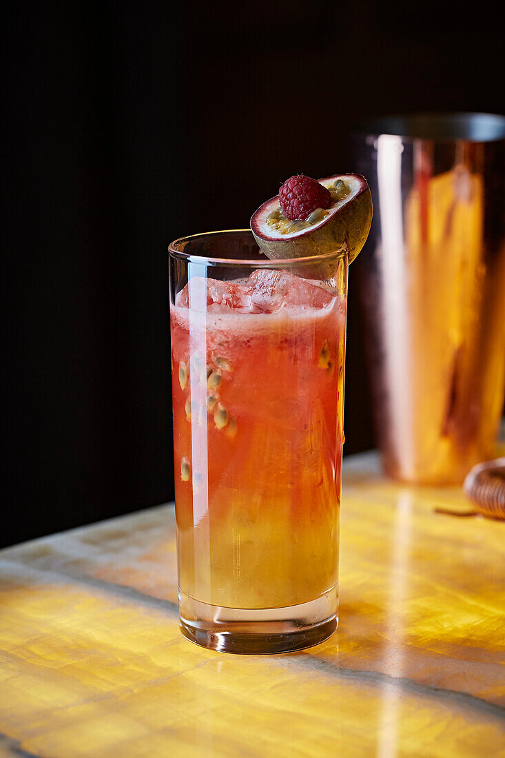 Passion fruit and raspberry cocktail