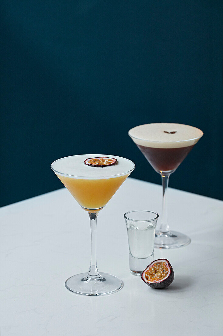 Passion fruit cocktail and espresso martini