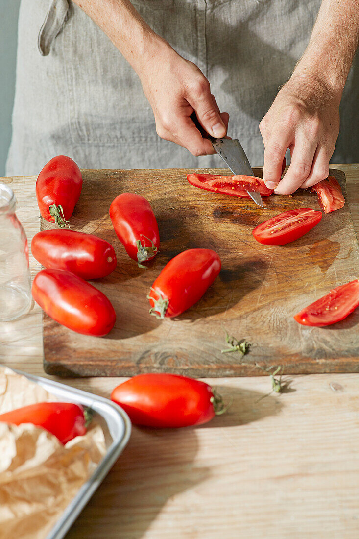 Preparing roma tomatoes