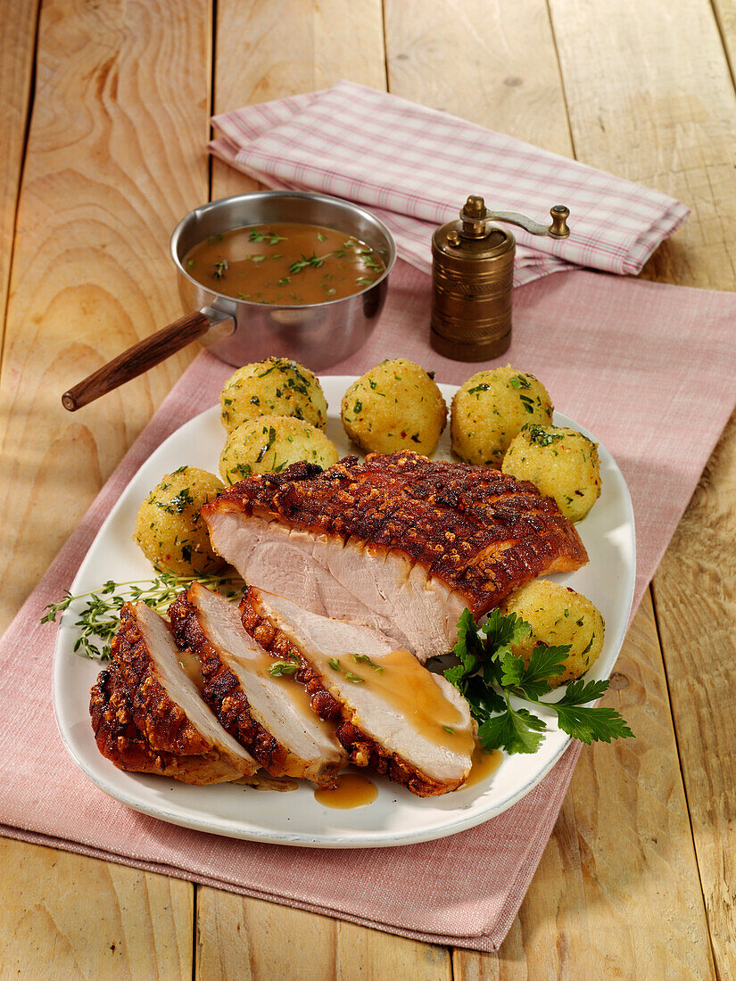 Bavarian roast pork with mini potato dumplings