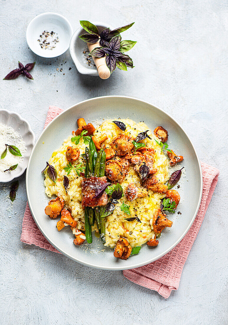 Risotto mit Pfifferlingen und grünen Bohnen