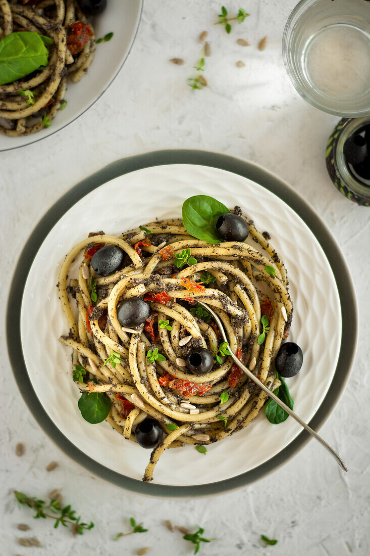 Pasta with tapenade and black olives
