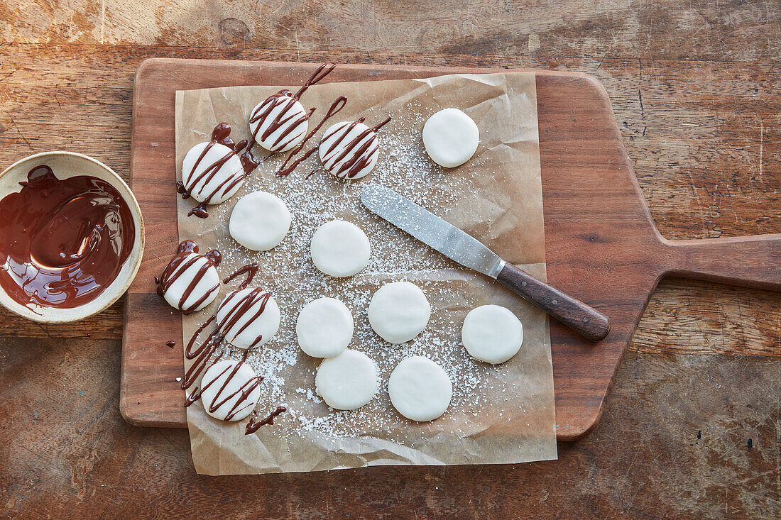 Coconut biscuits with chocolate icing