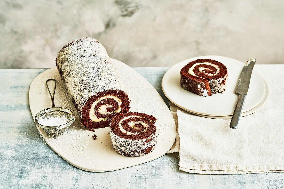 Chocolate sponge cake roll