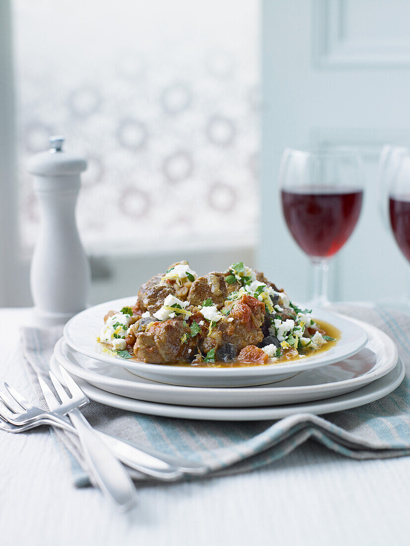 Greek lamb stew with feta cheese