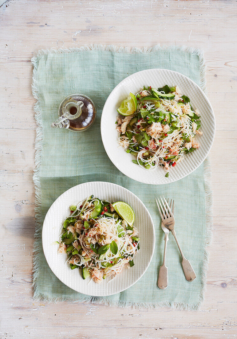 Asian crab and rice noodle salad