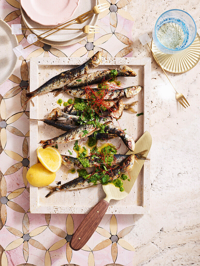 Baked sardines with zhoug