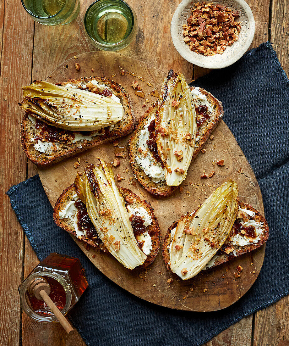 Chicory and blue cheese tartines