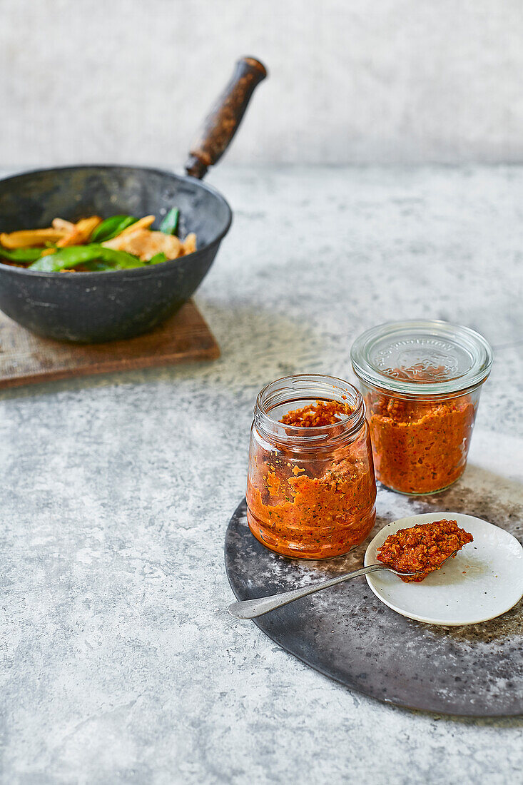 Homemade Thai red curry paste